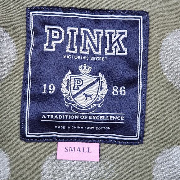 PINK VICTORIAS SECRET Jacket Womens Small Green Denim Military Collared Pockets - Picture 14 of 16